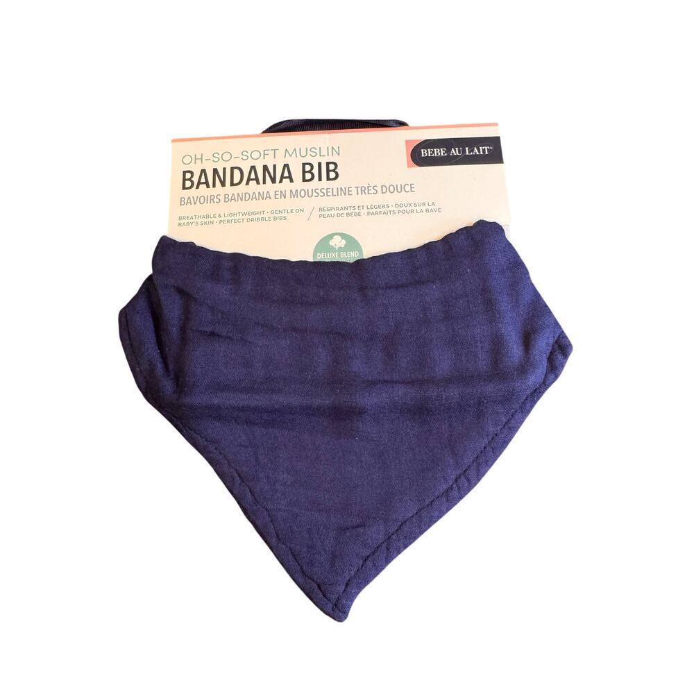 Bébé au Lait Muslin Bandana Bib Navy Blue Oh-So-Soft Drool Bib Baby